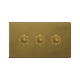 Soho Lighting Old Brass 3 Gang 6A 2 Way Push Button Switch