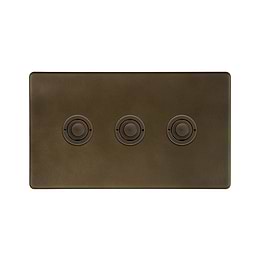 Soho Lighting Vintage Brass 3 Gang 6A 2 Way Retractive Push Button Switch