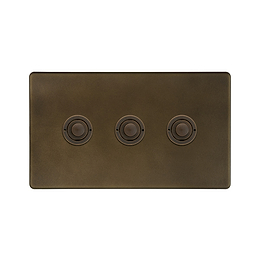 Soho Lighting Vintage Brass 3 Gang 6A 2 Way Push Button Switch