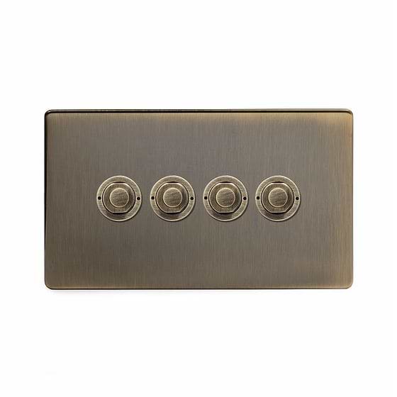 Soho Lighting Antique Brass 4 Gang 6A 2 Way Retractive Push Button Switch