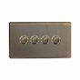 Soho Lighting Antique Brass 4 Gang 6A 2 Way Retractive Push Button Switch