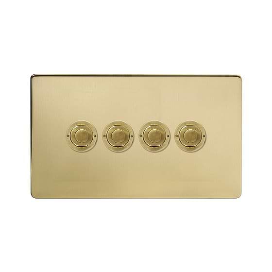 Soho Lighting Brushed Brass 4 Gang 6A 2 Way Retractive Push Button Switch