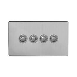 Soho Lighting Brushed Chrome 4 Gang 6A 2 Way Retractive Push Button Switch