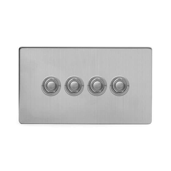 Soho Lighting Brushed Chrome 4 Gang 6A 2 Way Retractive Push Button Switch