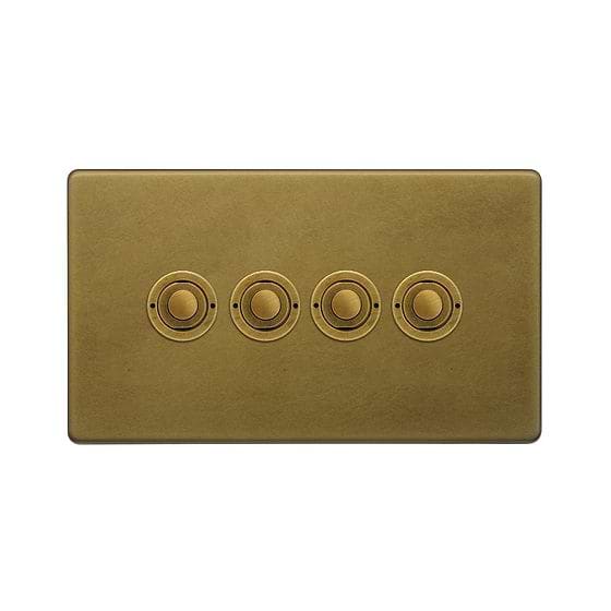 Soho Lighting Old Brass 4 Gang 6A 2 Way Retractive Push Button Switch