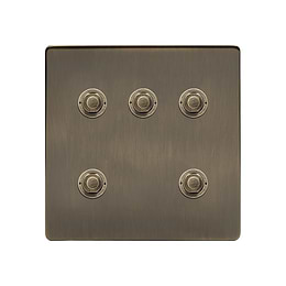 Soho Lighting Antique Brass 5 Gang 6A 2 Way Retractive Push Button Switch