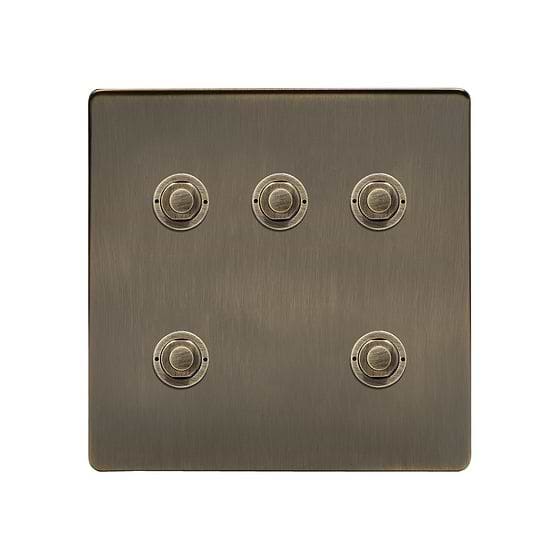 Soho Lighting Antique Brass 5 Gang 6A 2 Way Retractive Push Button Switch