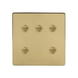 Soho Lighting Brushed Brass 5 Gang 6A 2 Way Retractive Push Button Switch
