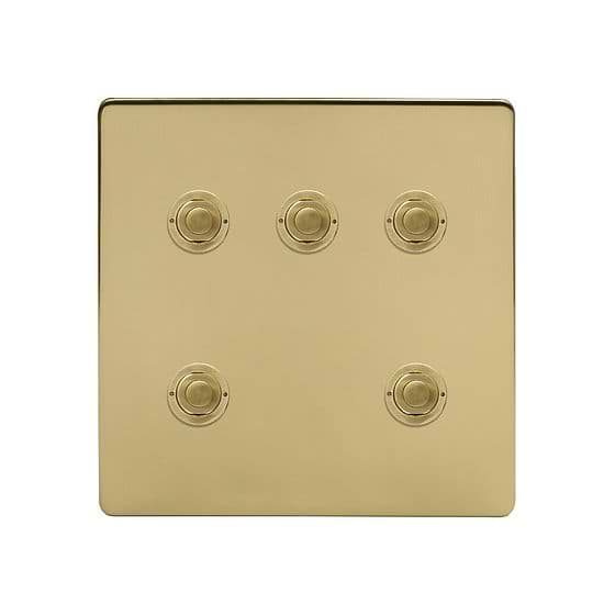 Soho Lighting Brushed Brass 5 Gang 6A 2 Way Retractive Push Button Switch