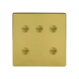 Soho Lighting Brushed Brass 5 Gang 6A 2 Way Retractive Push Button Switch