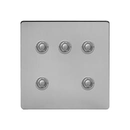 Soho Lighting Brushed Chrome 5 Gang 6A 2 Way Retractive Push Button Switch