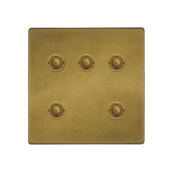 Soho Lighting Old Brass 5 Gang 6A 2 Way Push Button Switch
