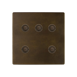 Soho Lighting Vintage Brass 5 Gang 6A 2 Way Push Button Switch