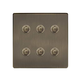 Soho Lighting Antique Brass 6 Gang 6A 2 Way Retractive Push Button Switch