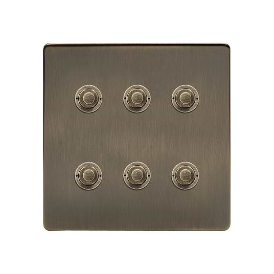 Soho Lighting Antique Brass 6 Gang 6A 2 Way Retractive Push Button Switch