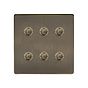 Soho Lighting Antique Brass 6 Gang 6A 2 Way Retractive Push Button Switch