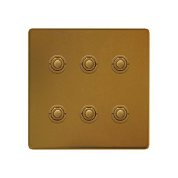 Soho Lighting Antique Gold 6 Gang 6A 2 Way Retractive Push Button Switch