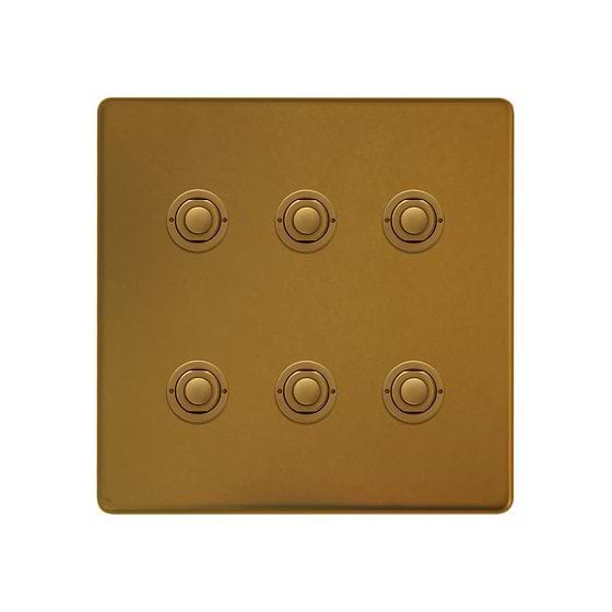 Soho Lighting Antique Gold 6 Gang 6A 2 Way Retractive Push Button Switch
