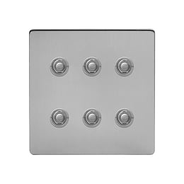 Soho Lighting Brushed Chrome 6 Gang 6A 2 Way Retractive Push Button Switch