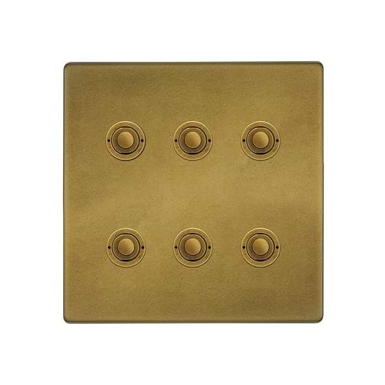 Soho Lighting Old Brass 6 Gang 6A 2 Way Push Button Switch