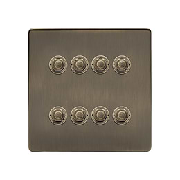 Soho Lighting Antique Brass 8 Gang 6A 2 Way Retractive Push Button Switch