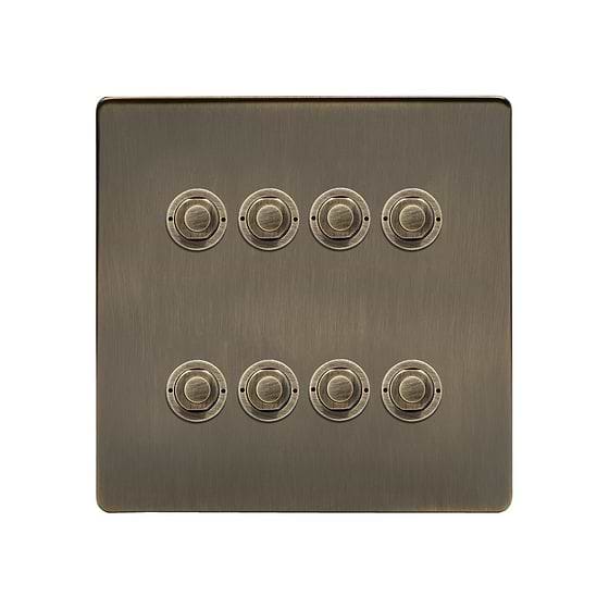 Soho Lighting Antique Brass 8 Gang 6A 2 Way Retractive Push Button Switch