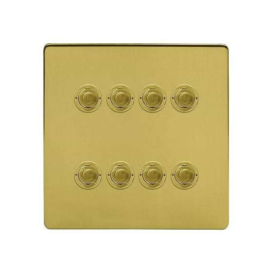 Soho Lighting Brushed Brass 8 Gang 6A 2 Way Retractive Push Button Switch