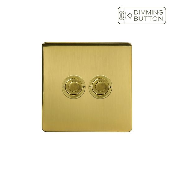 Soho Lighting Brushed Brass 2 Gang 6A Push Button Dimmer Switch