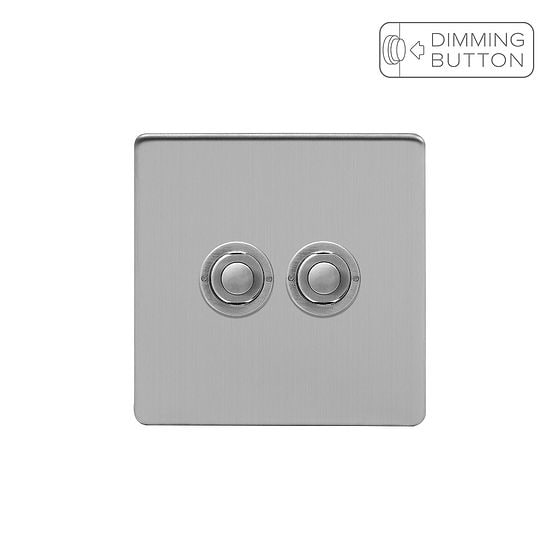 Soho Lighting Brushed Chrome 2 Gang 6A Push Button Dimmer Switch