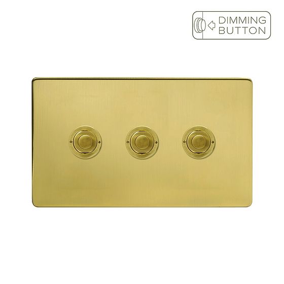 Soho Lighting Brushed Brass 3 Gang 6A Push Button Dimmer Switch