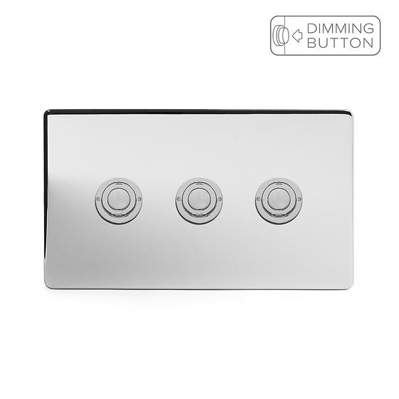Soho Lighting Polished Chrome 3 Gang 6A Push Button Dimmer Switch