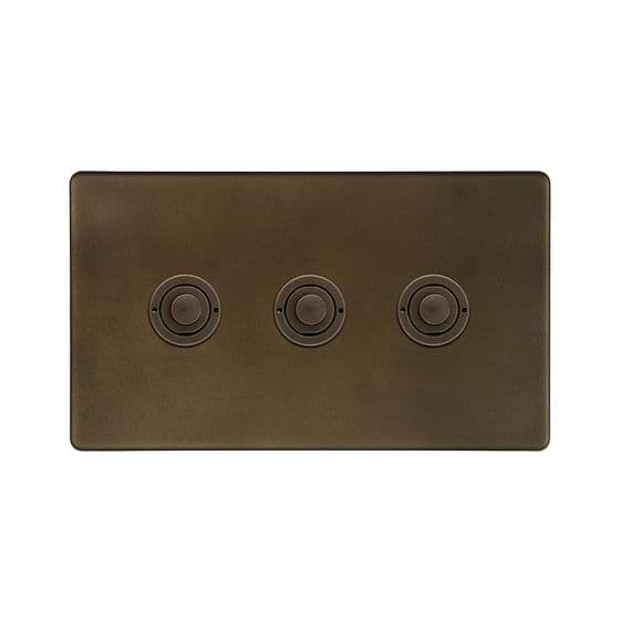 Soho Lighting Vintage Brass 3 Gang 6A Push Button Dimmer Switch