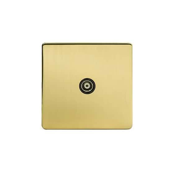 Soho Lighting Brushed Brass TV Coaxial Aerial Socket Black Ins Screwless