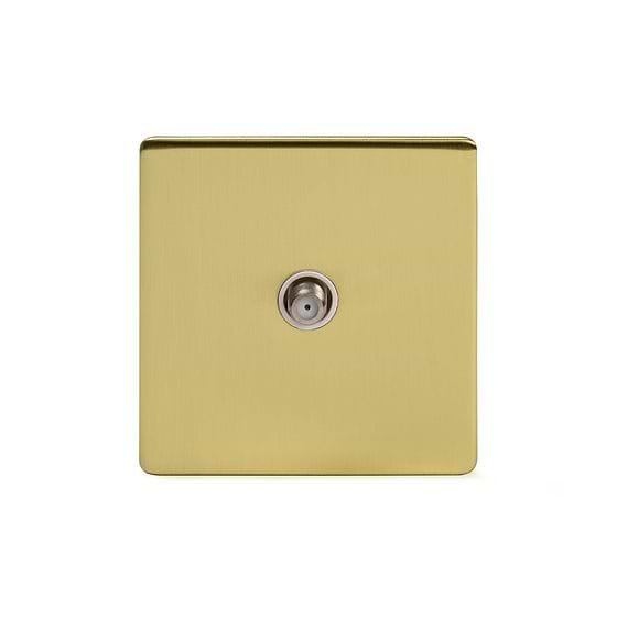 Soho Lighting Brushed Brass 1 Gang Satellite Socket Wht Ins Screwless