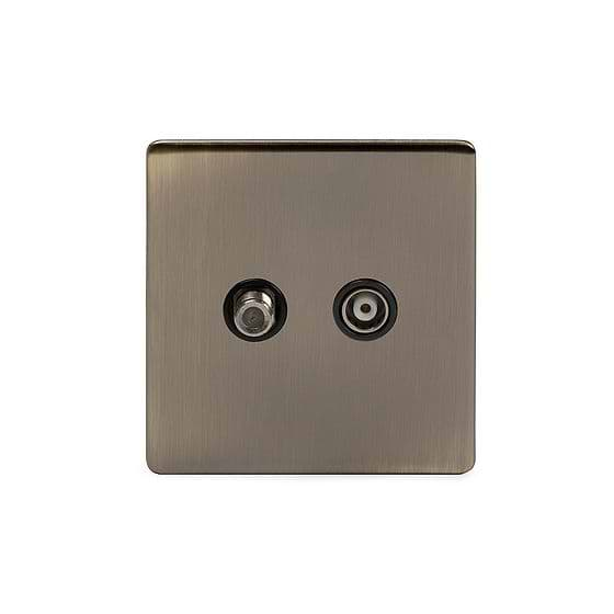 Soho Lighting Antique Brass TV And  Satellite Socket Black Insert Screwless