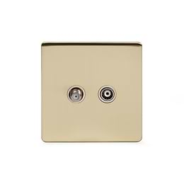 Soho Lighting Brushed Brass TV+ Satellite Socket Wht Ins Screwless