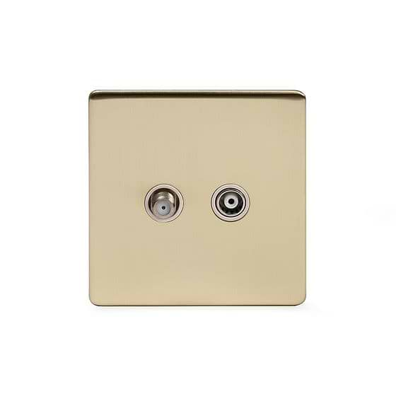 Soho Lighting Brushed Brass TV+ Satellite Socket Wht Ins Screwless