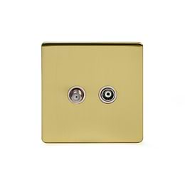 Soho Lighting Brushed Brass TV+ Satellite Socket Wht Ins Screwless
