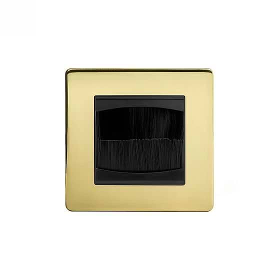 Soho Lighting Brushed Brass 1 Gang 2 Module Brush Plate Blk Ins Screwless