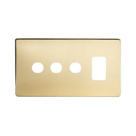 Soho Lighting Brushed Brass 4 Gang 1RM+3CM Dual Module Grid Switch Plate