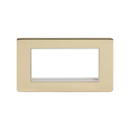 Soho Lighting Brushed Brass Double Data Plate 4 Modules Wht Ins Screwless