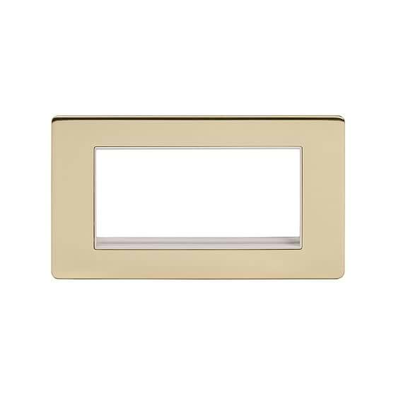 Soho Lighting Brushed Brass Double Data Plate 4 Modules Wht Ins Screwless