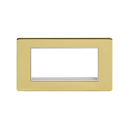 Soho Lighting Brushed Brass Double Data Plate 4 Modules Wht Ins Screwless