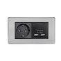 Soho Lighting Brushed Chrome 2 Gang European Schuko Socket with USB Blk Ins Screwless