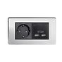 Soho Lighting Polished Chrome 2 Gang European Schuko Socket with USB Blk Ins Screwless