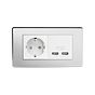 Soho Lighting Polished Chrome 2 Gang European Schuko Socket with USB Wht Ins Screwless