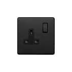 Soho Lighting Matt Black 13A 1 Gang Switched Socket, DP Black Insert Screwless