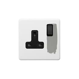 Soho Lighting Primed Paintable 1 Gang Socket 13A Double Pole with Matt Black Switch