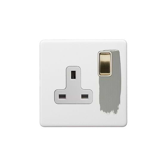 Soho Lighting Primed Paintable 1 Gang Socket 13A Double Pole with Brushed Brass Switch with White Insert