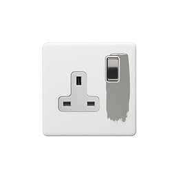 Soho Lighting Primed Paintable 1 Gang Socket 13A Double Pole with Brushed Chrome Switch and White Insert